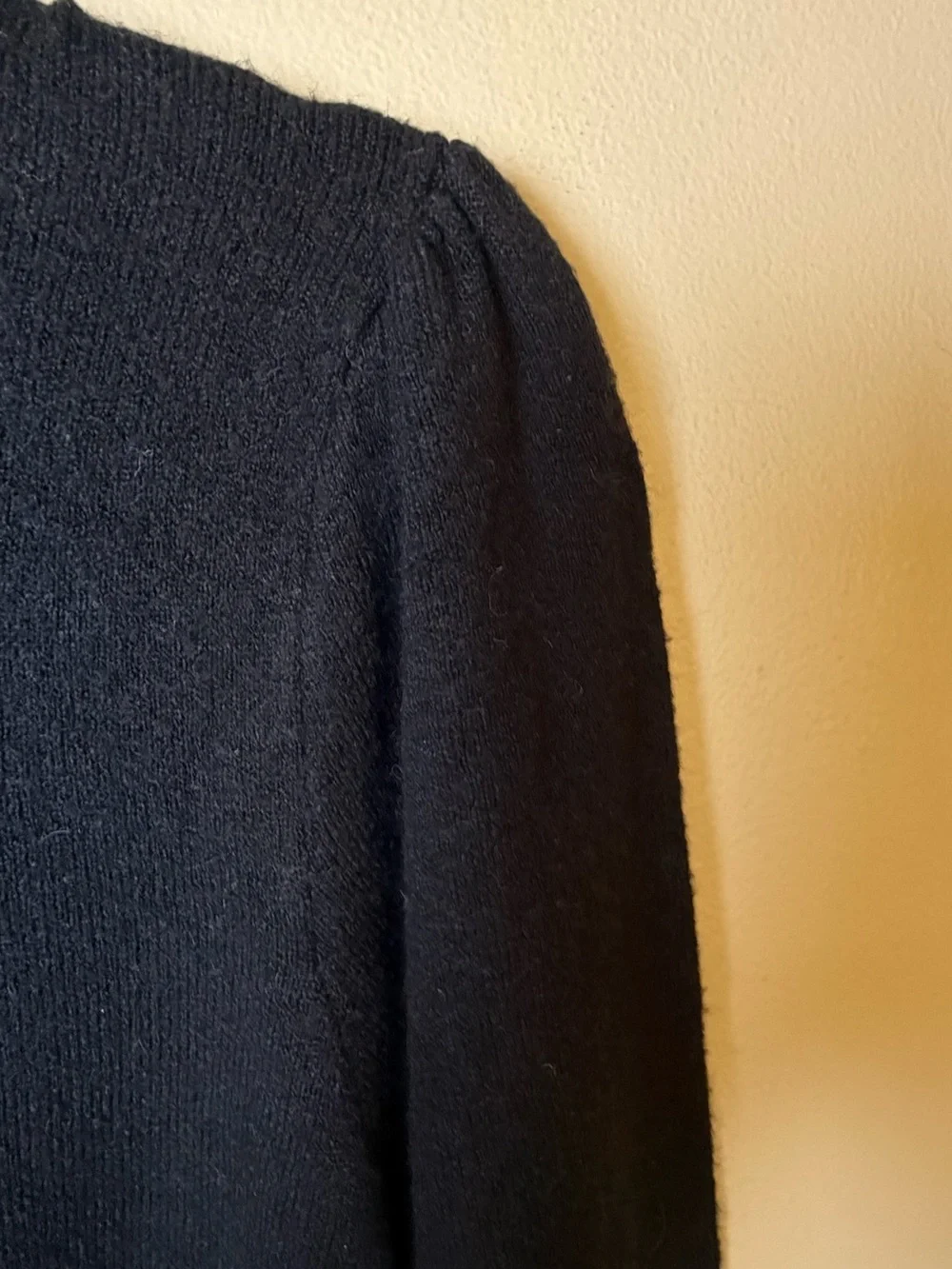 J.Crew Puff Sleeve Crewneck Sweater Supersoft Yarn Black Merino Alpaca Size M